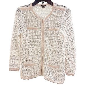 Ann Taylor PETITE - Cream Crochet Zip-Up Cardigan/Jacket